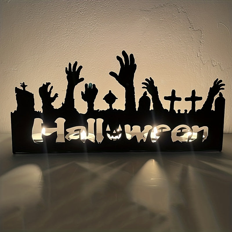 Halloween Iron Pumpkin Candle Holder - Hollowed-Out Decorative Candlestick