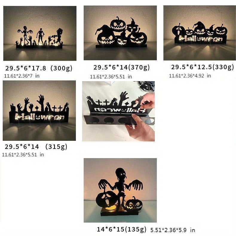 Halloween Iron Pumpkin Candle Holder - Hollowed-Out Decorative Candlestick