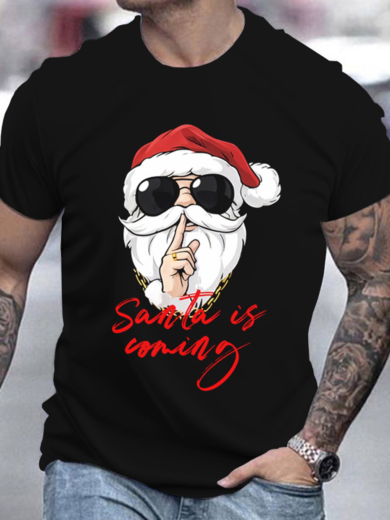Men's Holiday Santa Claus 3D Printed T-shirt - "Santa Is Coming"