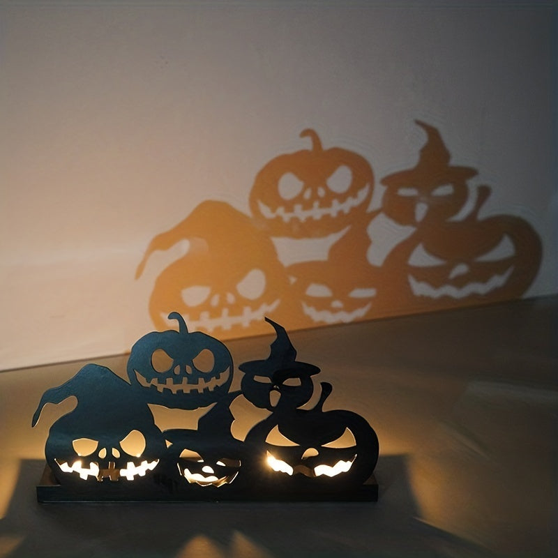 Halloween Iron Pumpkin Candle Holder - Hollowed-Out Decorative Candlestick