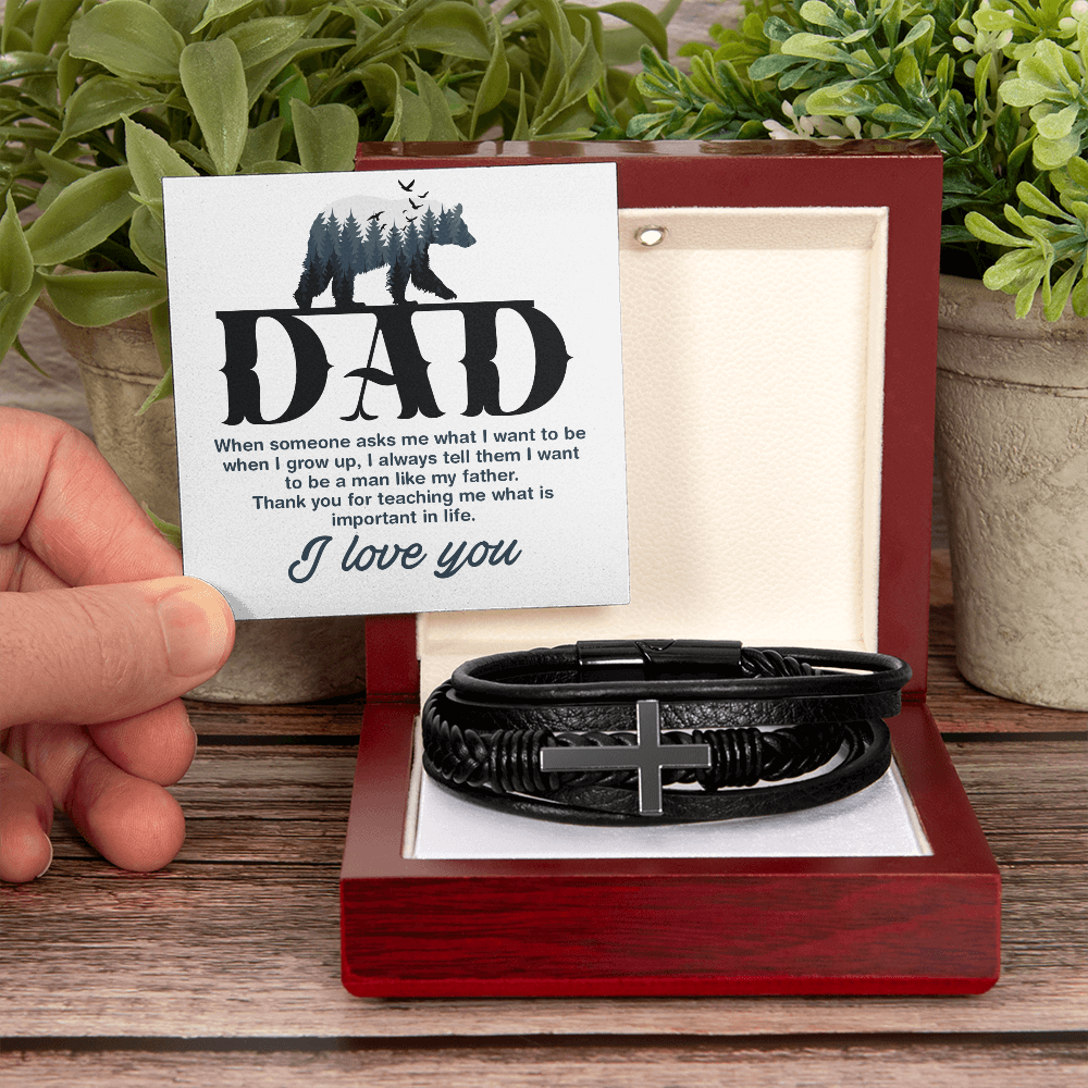 🗽Man Like My Father - Cross Leather Bracelet