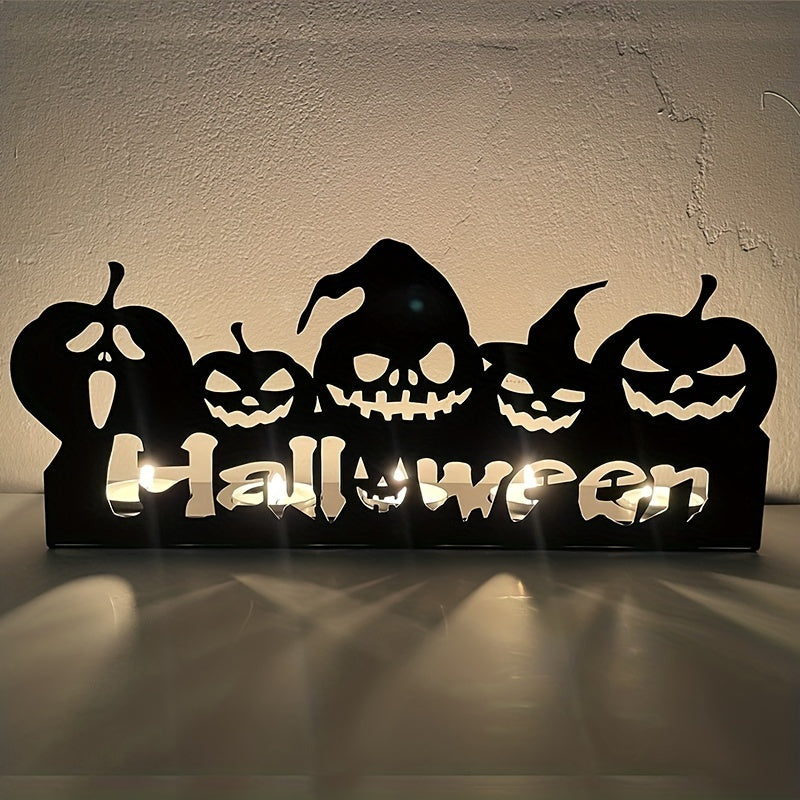 Halloween Iron Pumpkin Candle Holder - Hollowed-Out Decorative Candlestick