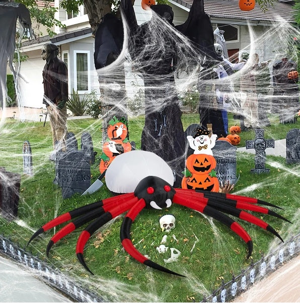 Giant 12ft Halloween Spider Inflatable w/Rotating LED Lights - Spooky Outdoor Decoration