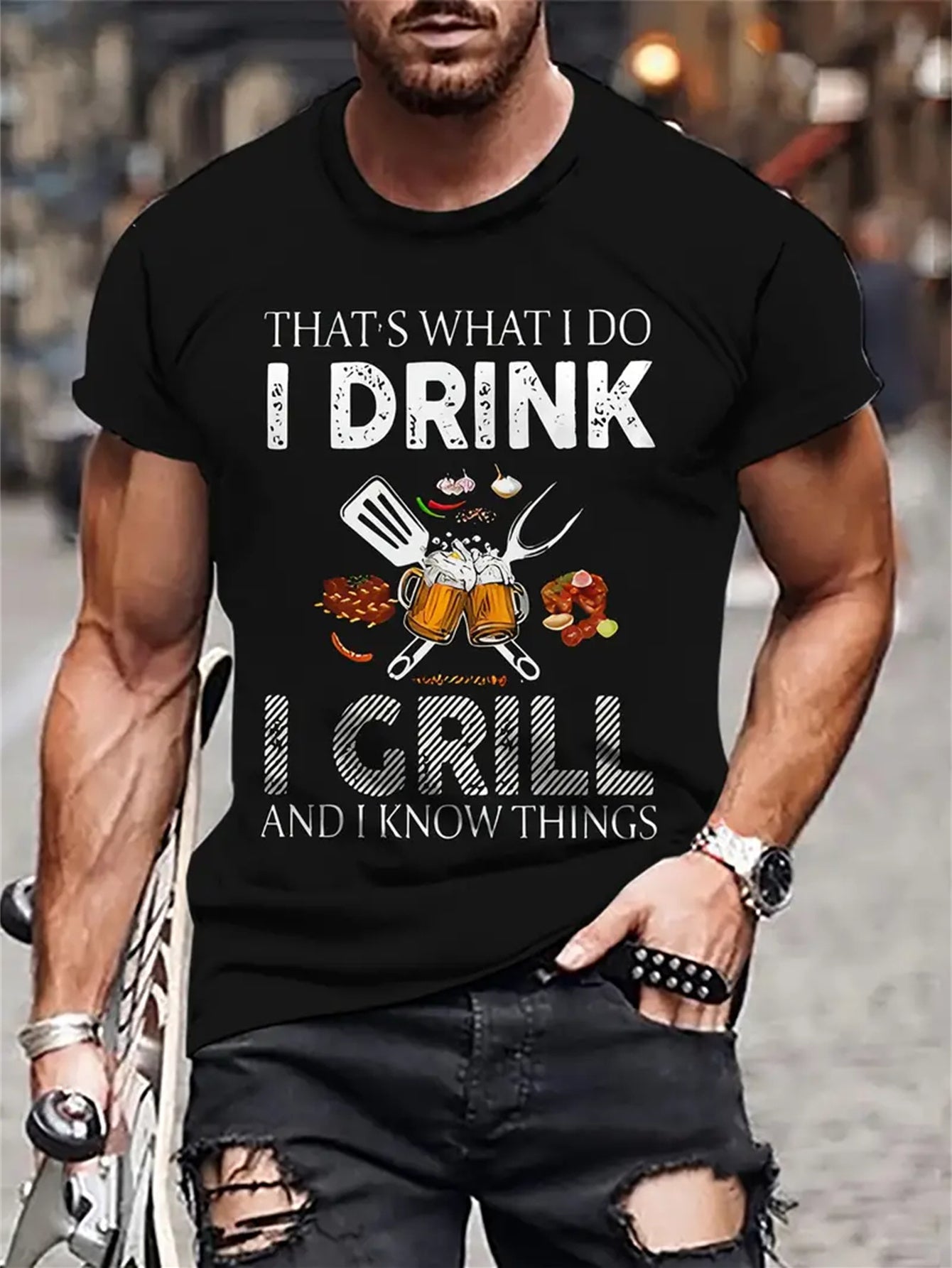 Men's Creative Top, "That's What I Do I Drink", Casual Short Sleeved T-shirt