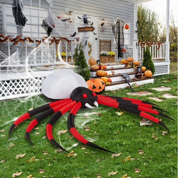 Giant 12ft Halloween Spider Inflatable w/Rotating LED Lights - Spooky Outdoor Decoration
