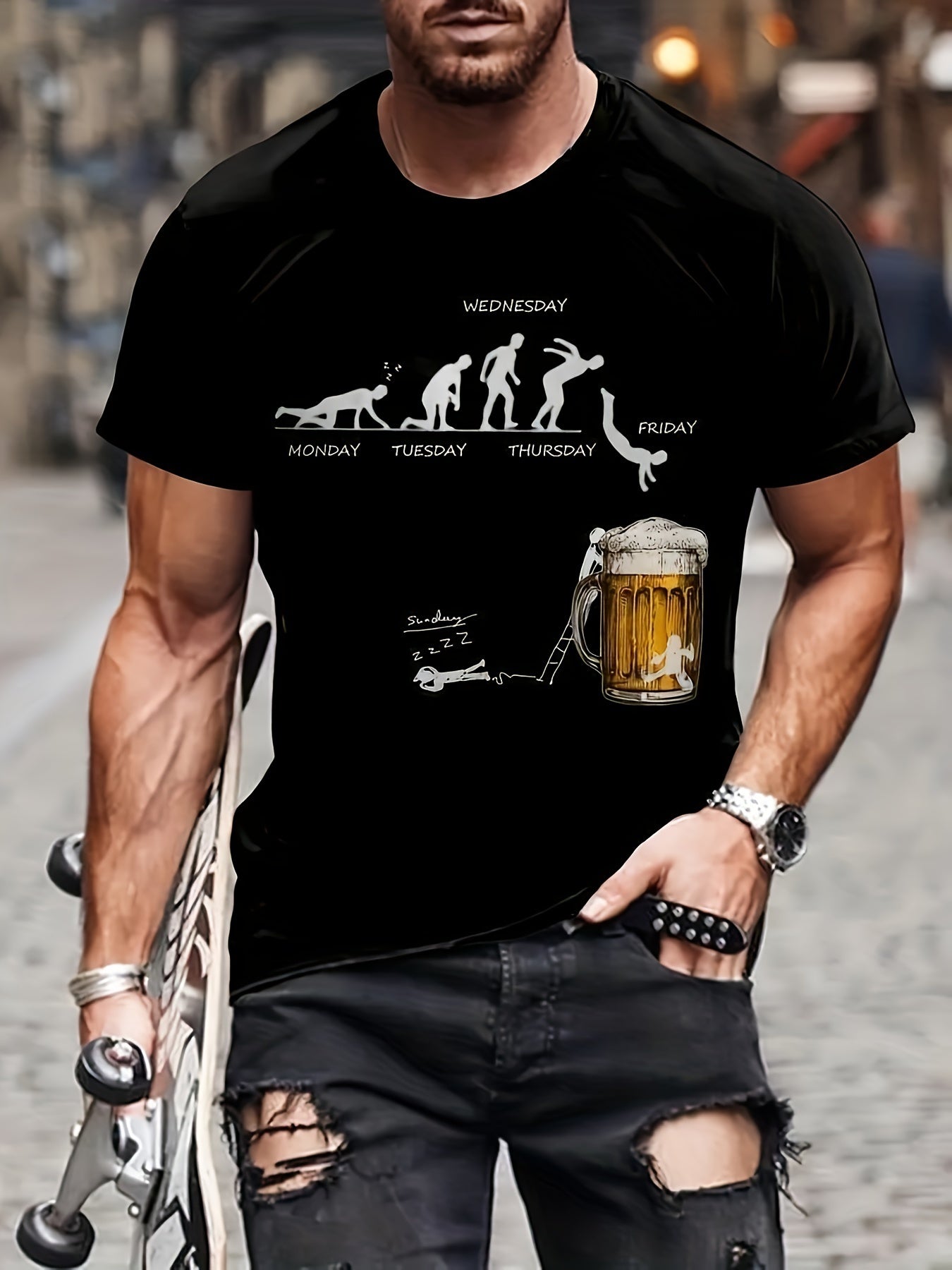 Men's Beer Patterned Printed T-shirt