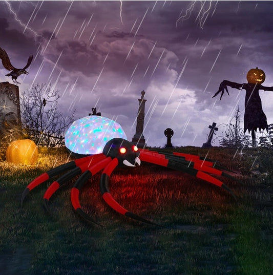 Giant 12ft Halloween Spider Inflatable w/Rotating LED Lights - Spooky Outdoor Decoration