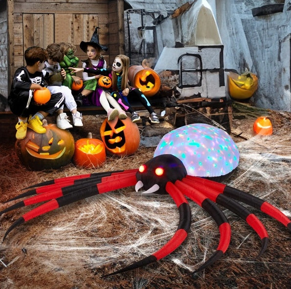 Giant 12ft Halloween Spider Inflatable w/Rotating LED Lights - Spooky Outdoor Decoration