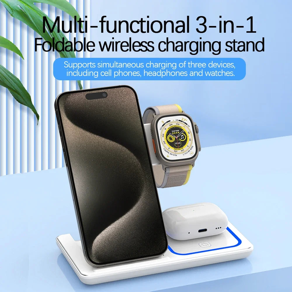 30W 3 in 1 LED Fast Wireless Charger Stand - iPhone / Apple Watch / Airpods Pro