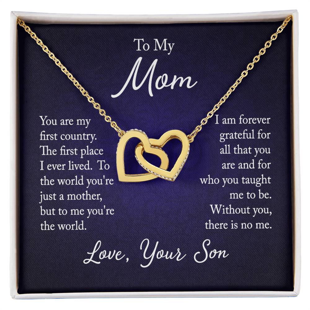 To My Mom, Love Son - "Forever Grateful" - Interlocking Hearts Necklace