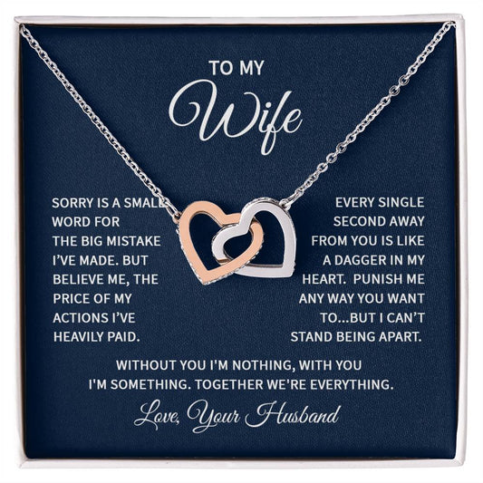 To My Wife, Love Husband - "Together We're Everything" - Interlocking Hearts Necklace