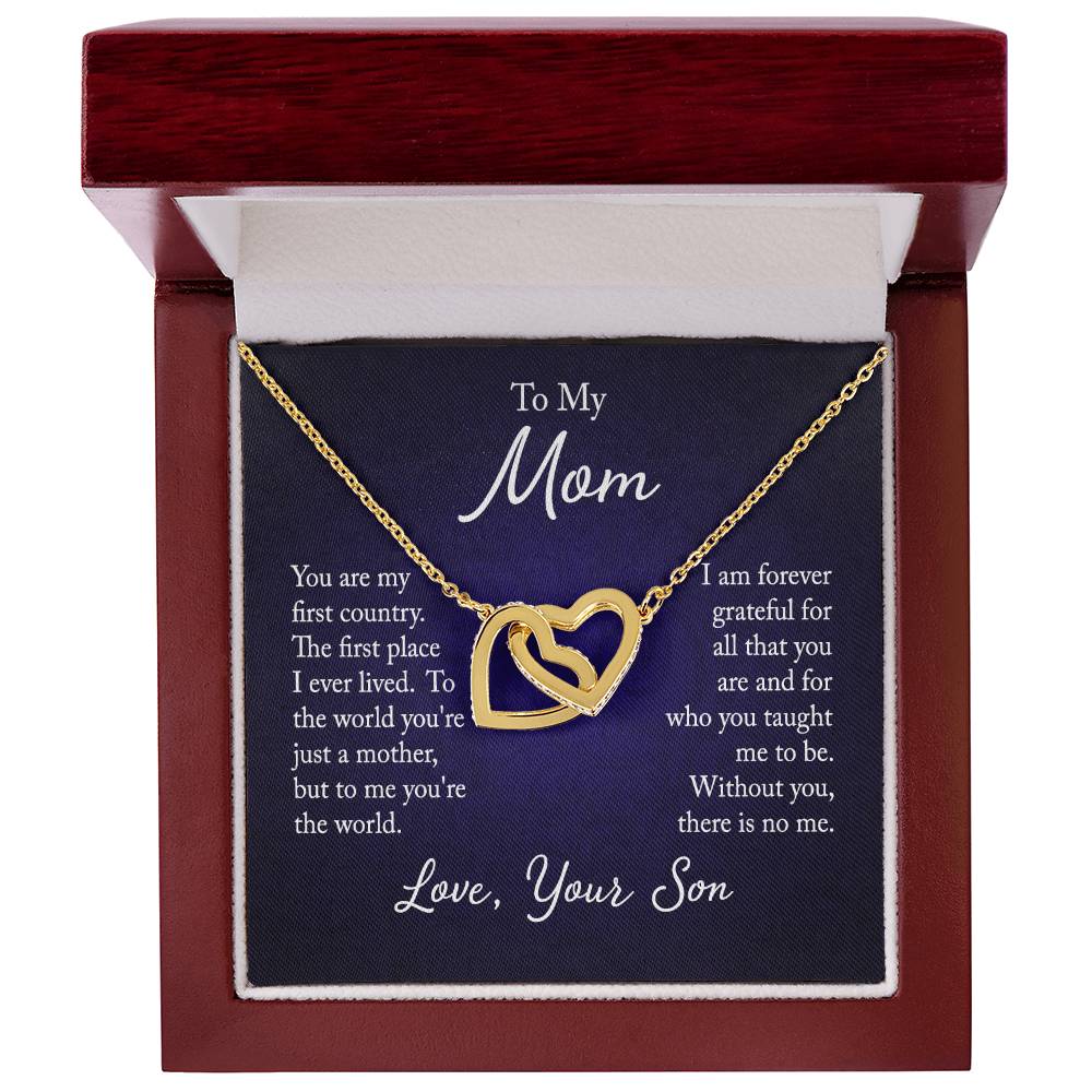 To My Mom, Love Son - "Forever Grateful" - Interlocking Hearts Necklace