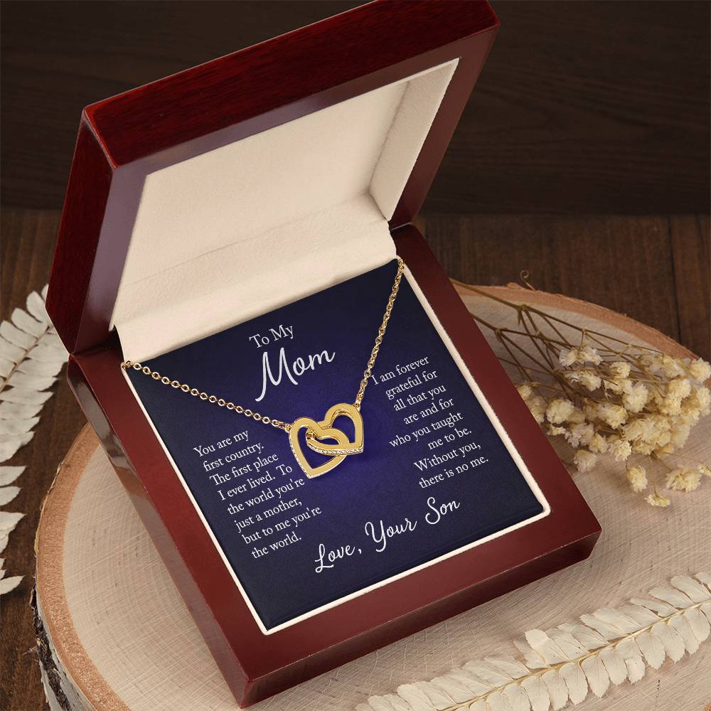 To My Mom, Love Son - "Forever Grateful" - Interlocking Hearts Necklace