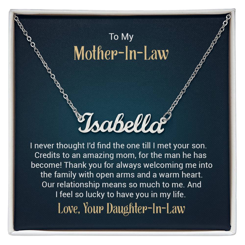 To My Mother-In-Law, Daughter-In-Law - "I Feel So Lucky" - Custom Name Necklace