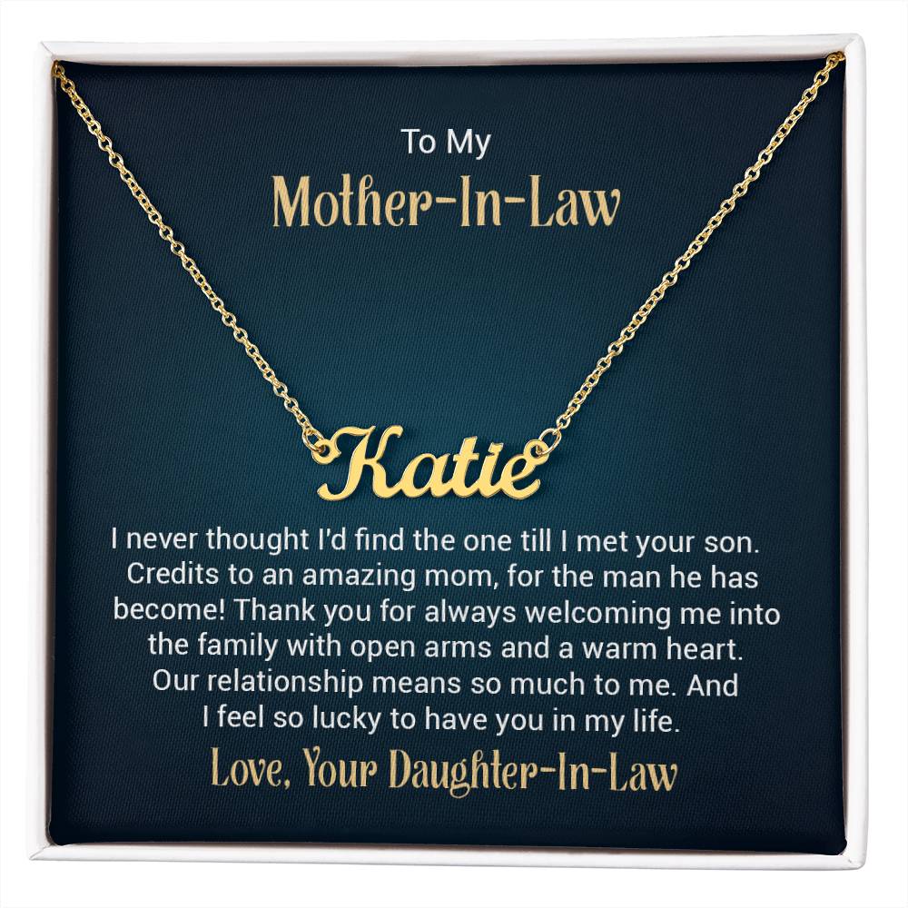 To My Mother-In-Law, Daughter-In-Law - "I Feel So Lucky" - Custom Name Necklace