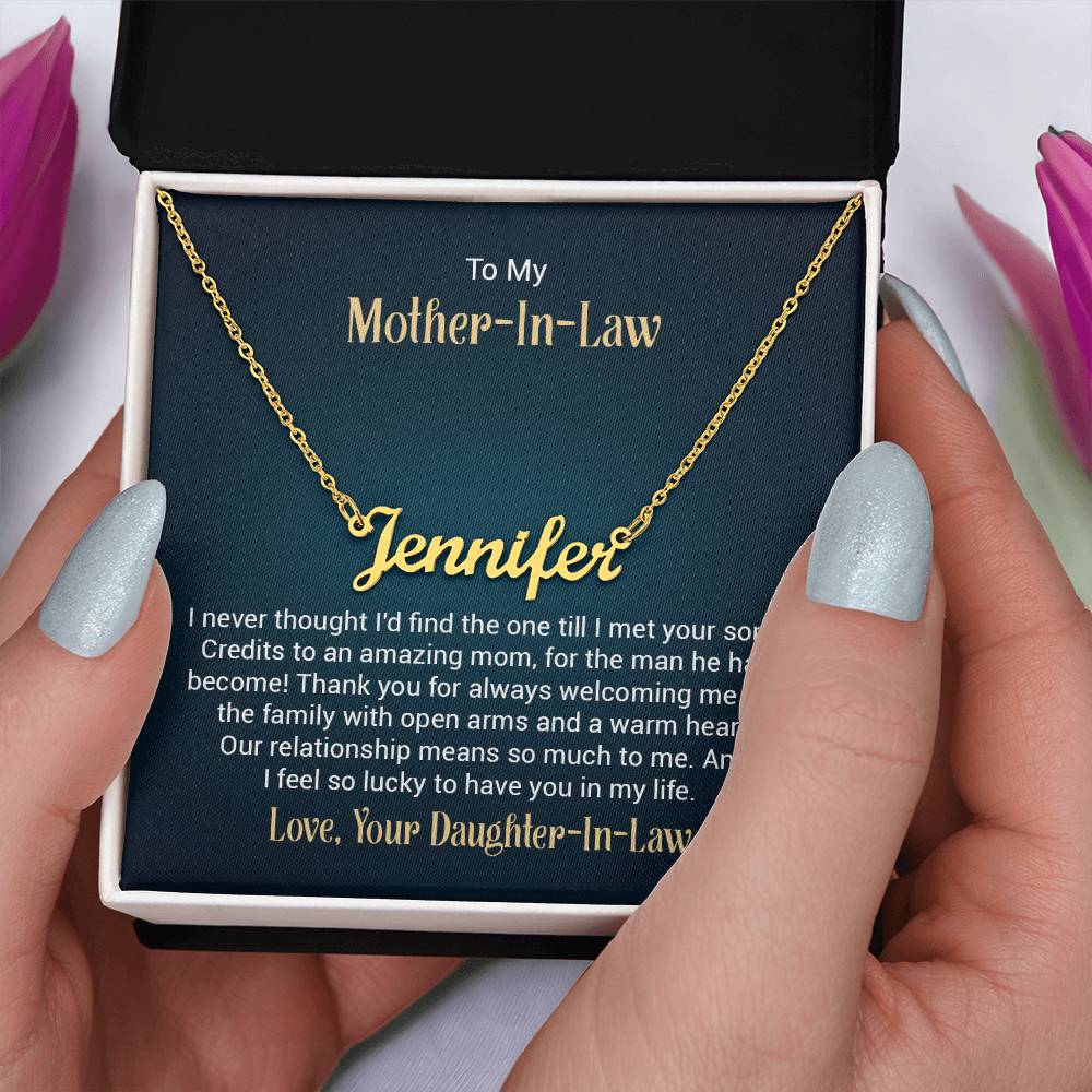 To My Mother-In-Law, Daughter-In-Law - "I Feel So Lucky" - Custom Name Necklace