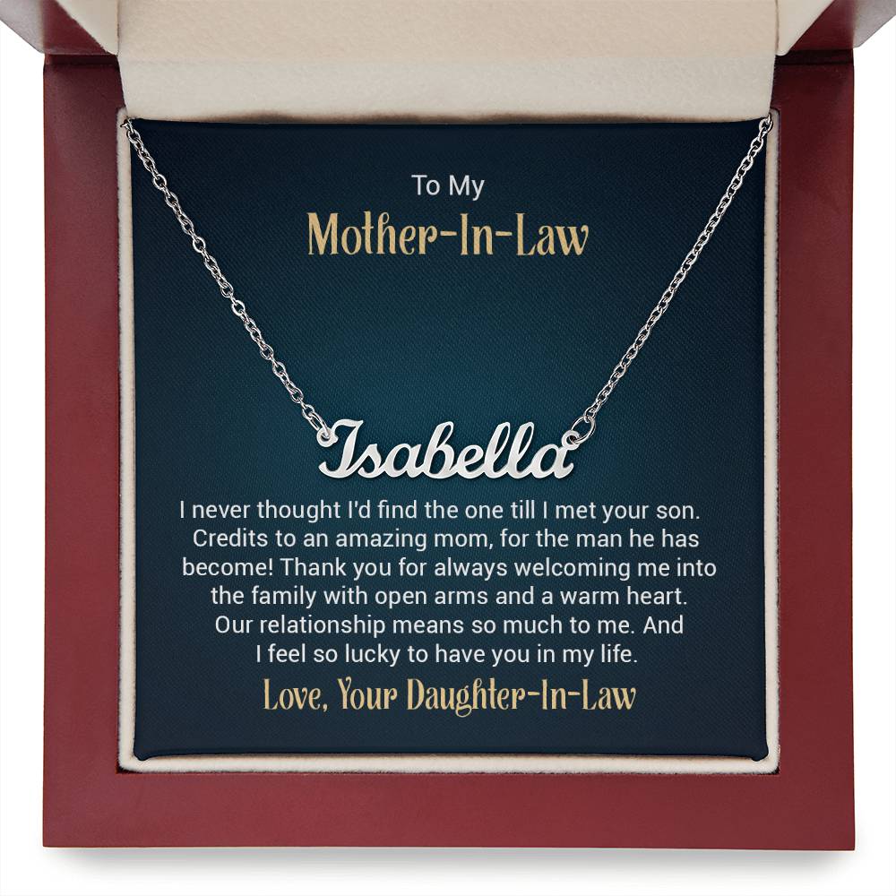 To My Mother-In-Law, Daughter-In-Law - "I Feel So Lucky" - Custom Name Necklace