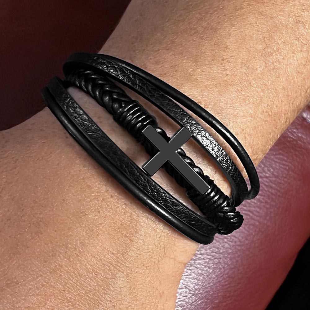 To My Son - "I Am So Blessed" - Men's Cross Leather Bracelet