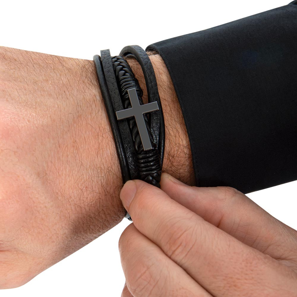 To My Son, Love Mom - Men's Cross Leather Bracelet