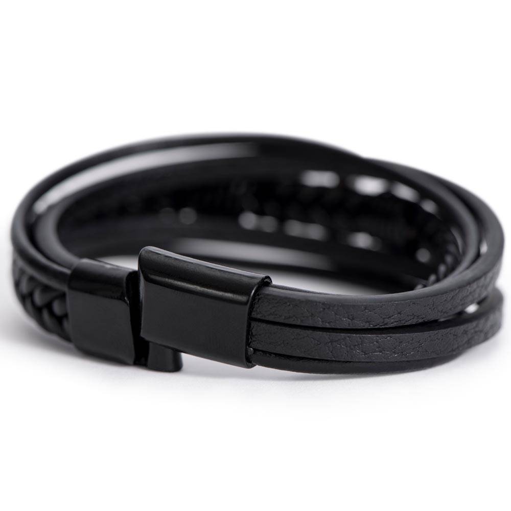 To My Son, Love Mom - Men's Cross Leather Bracelet