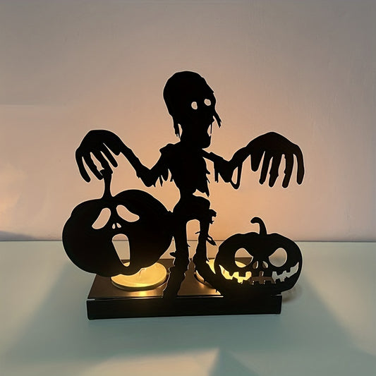 Halloween Iron Pumpkin Candle Holder - Hollowed-Out Decorative Candlestick