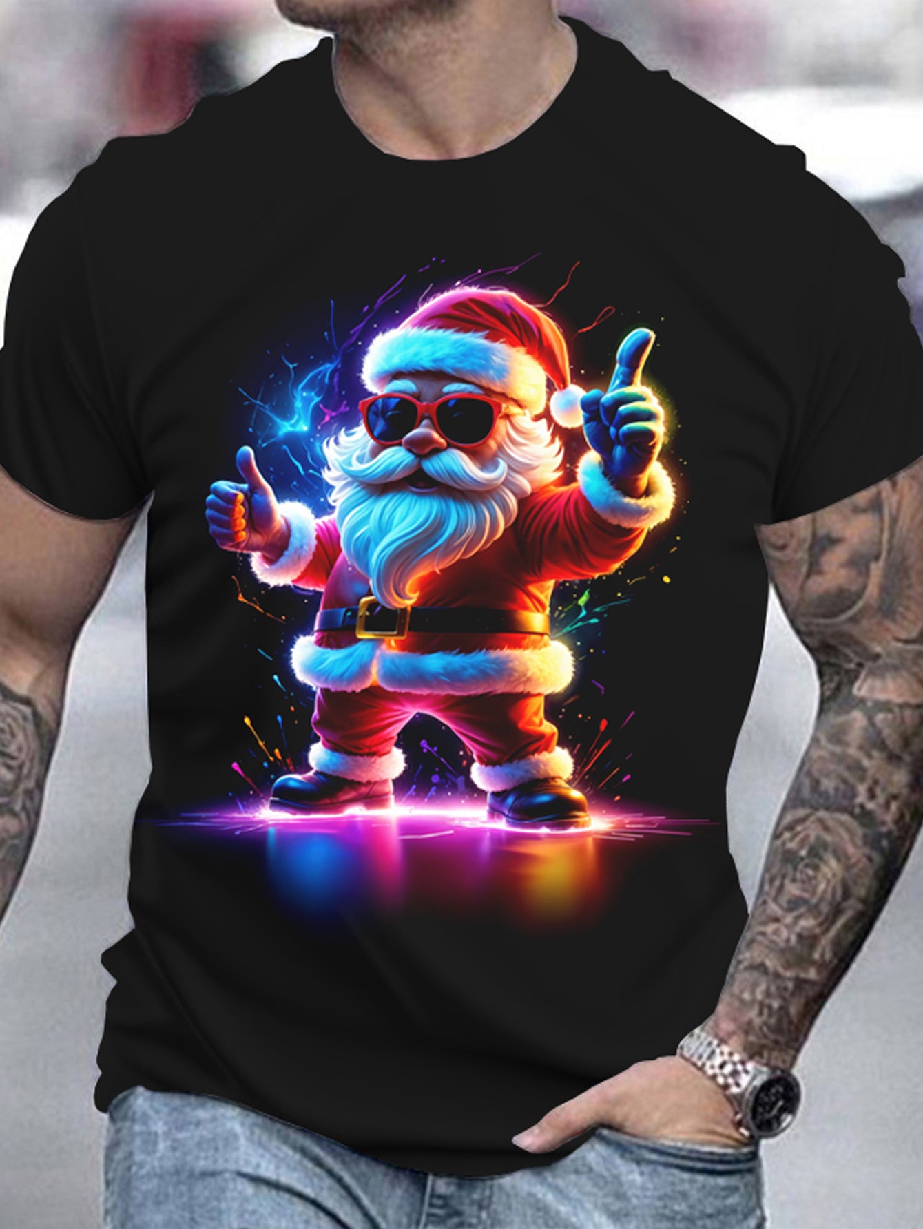 Men's 3D Santa Claus T-shirt - Casual Round Neck Short Sleeved