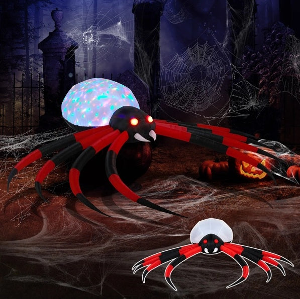 Giant 12ft Halloween Spider Inflatable w/Rotating LED Lights - Spooky Outdoor Decoration