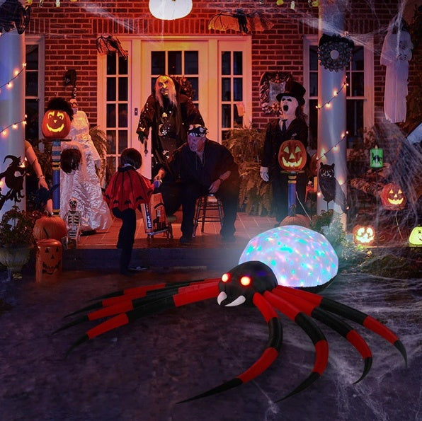 Giant 12ft Halloween Spider Inflatable w/Rotating LED Lights - Spooky Outdoor Decoration