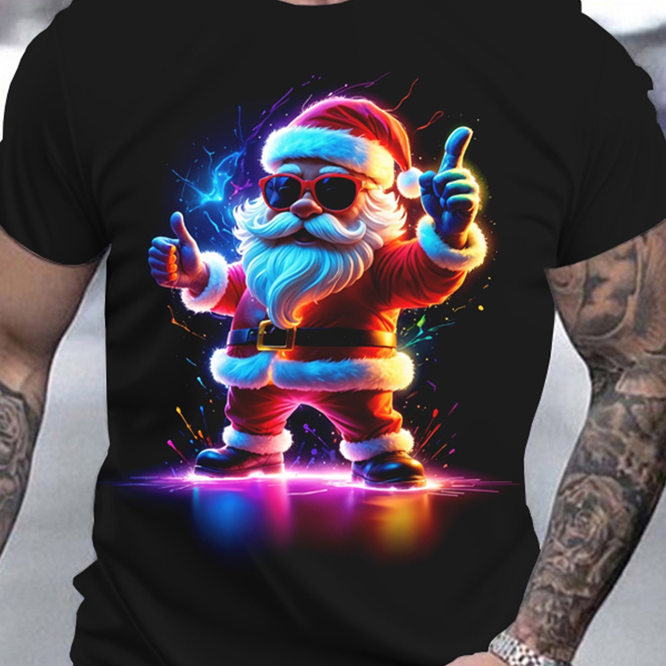 Men's 3D Santa Claus T-shirt - Casual Round Neck Short Sleeved